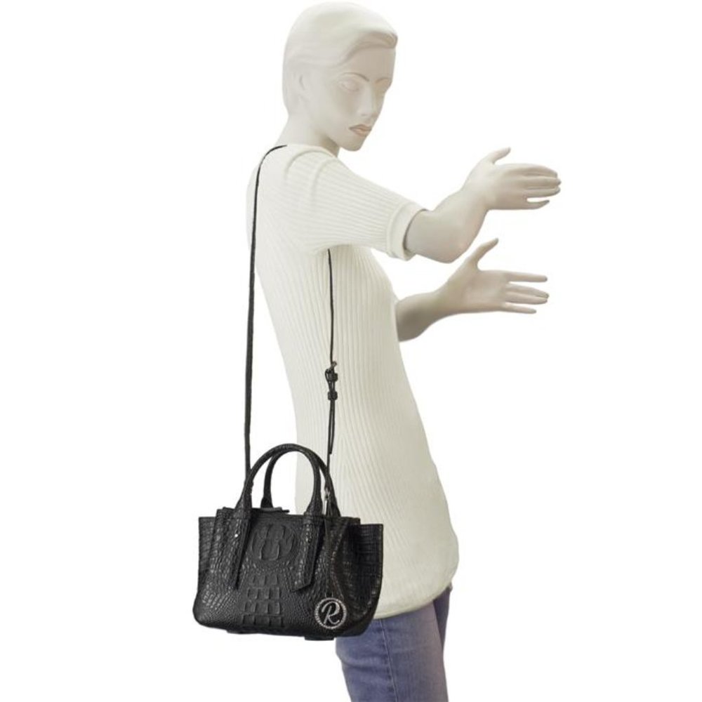 Raviani Black Genuine Leather Mini Satchel